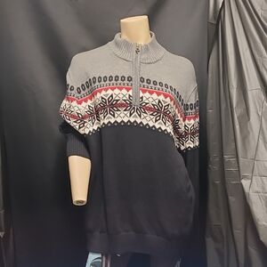 Weatherproof Gray and Black Nordic Zip-Up Sweater PTP: 22"